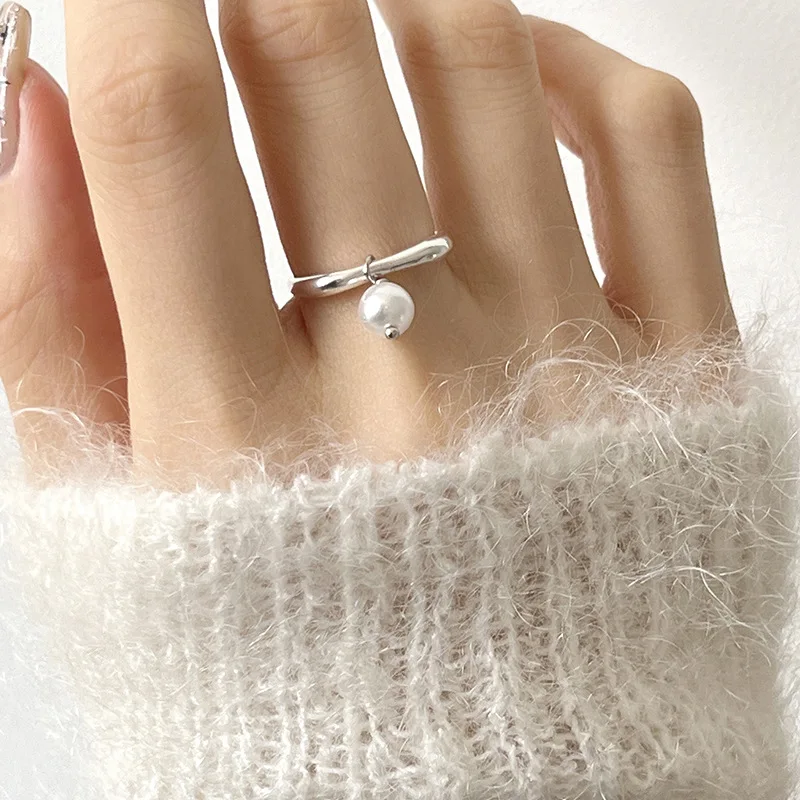 925 Sterling Zilveren Geometrische Parel Kwast Ringen Voor Vrouwen Mannen Eenvoudig Ontwerp Mode Open Verstelbare Handgemaakte Paar Ring Cadeau