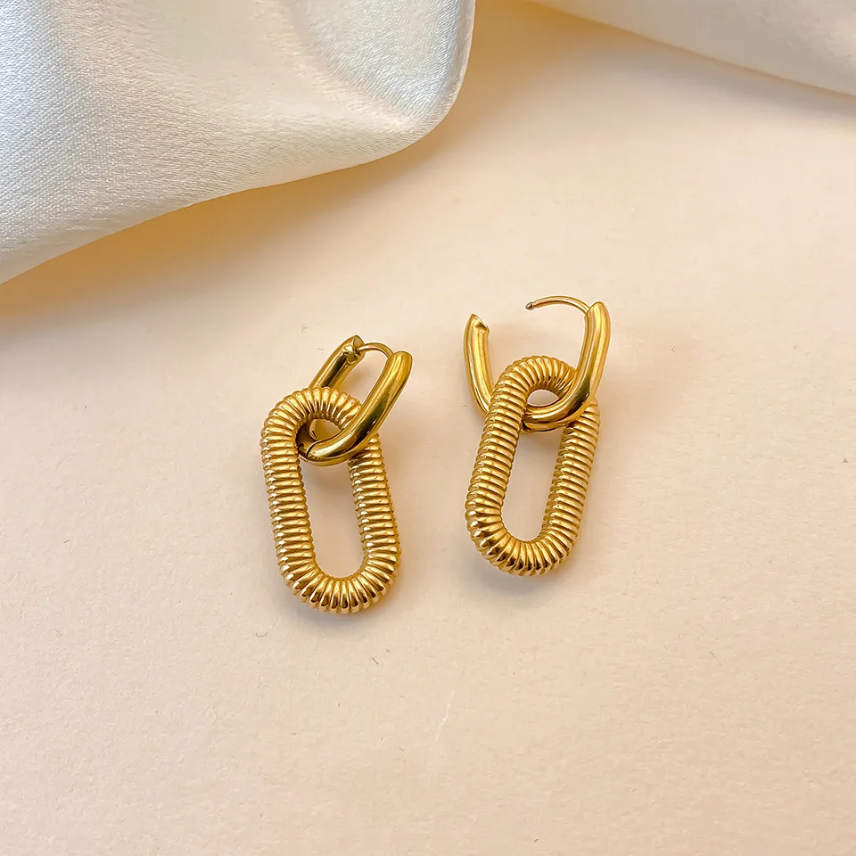 St.delan 18K Vergoldete Edelstahl-Ketten-Ohrringe für Frauen Trendiger Premium-Modeschmuck Ohr-Accessoire – Detail 9