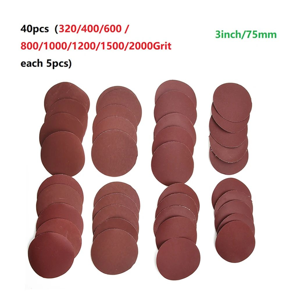 

40pcs Sanding Papers Set 320-2000 Grit Flocking Sandpapers Woodworking Metal Grinding Disc Abrasive Polishing Tool