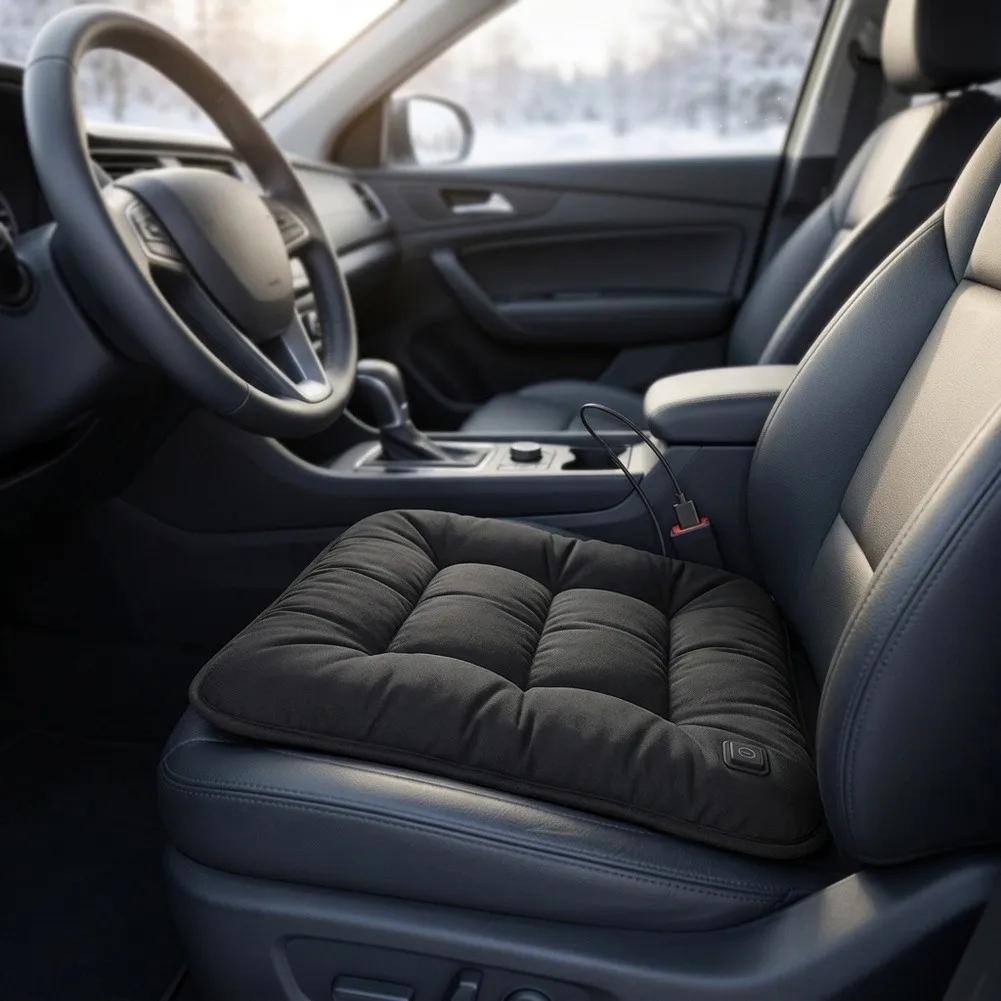 Quick Heat Car Seat Pad Graphene Based 12V USB Powered Waterproof Construction Even Heat Distribution 46x46cm Size