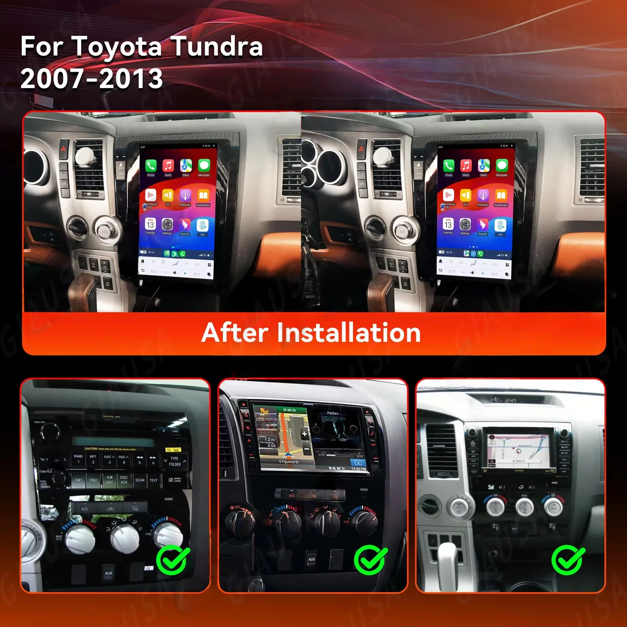 Stereo For Toyota Sequoia 2007-2014 Carplay Android 13 Car GPS Navigation Radio Multimedia Player Tape Head Unit Built-in DSP