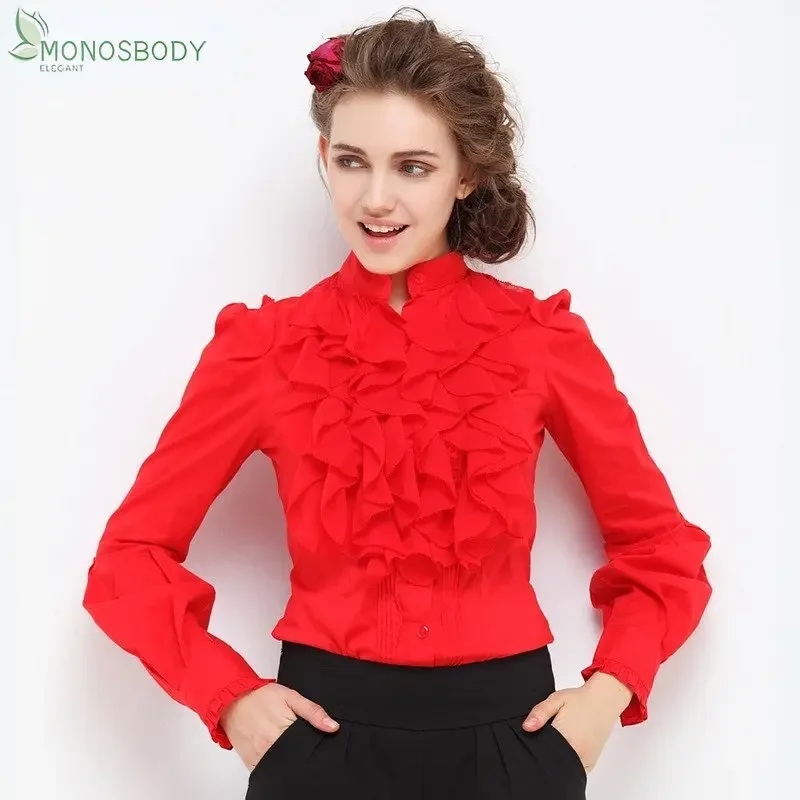 Fashion Ruffles Design Chiffon Blouses and Shirts Women Business Work Body Shirt Female Bodycon Rompers Elegant Office Bodysuits