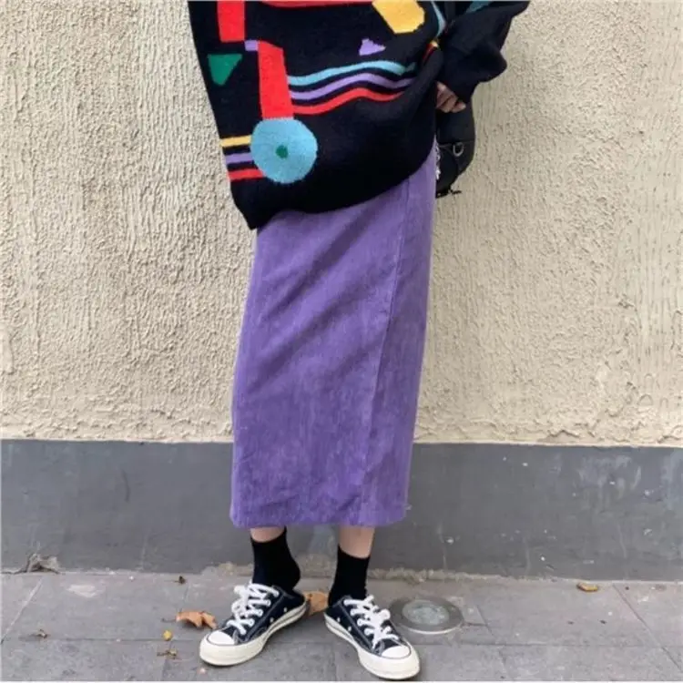 

New Autumn Winter 2023 Women Long Solid Color Skirts Female High Waist Corduroy Skirts Ladies Casual Warm A-line Skirts Y548