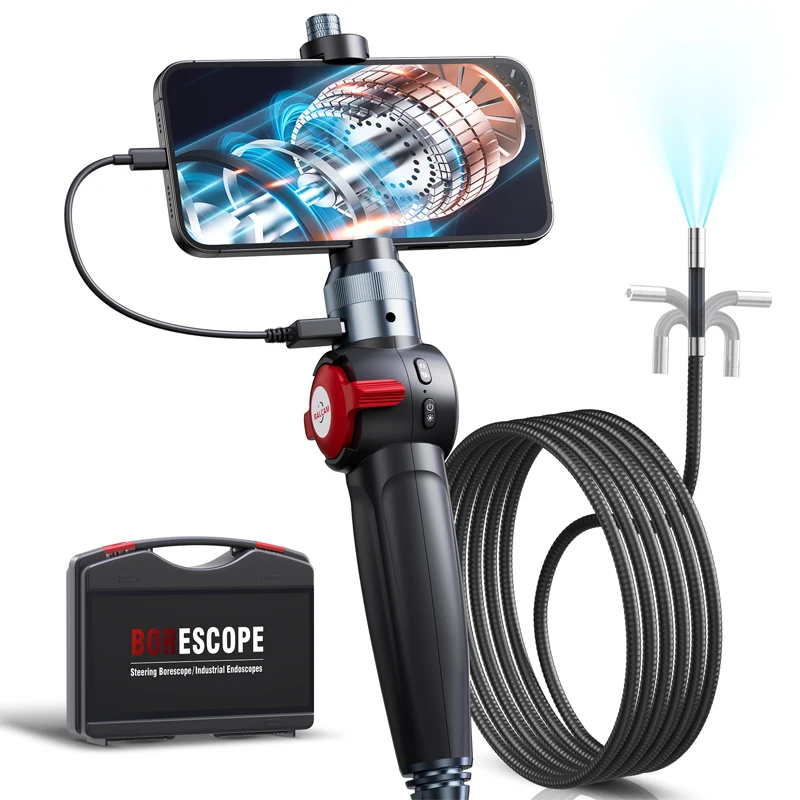 

Ralcam Articulating Borescope Two-Way 180° 1080P Steering Endoscope 8.5mm Inspection Camera With 10 LED lights for IOS/Android
