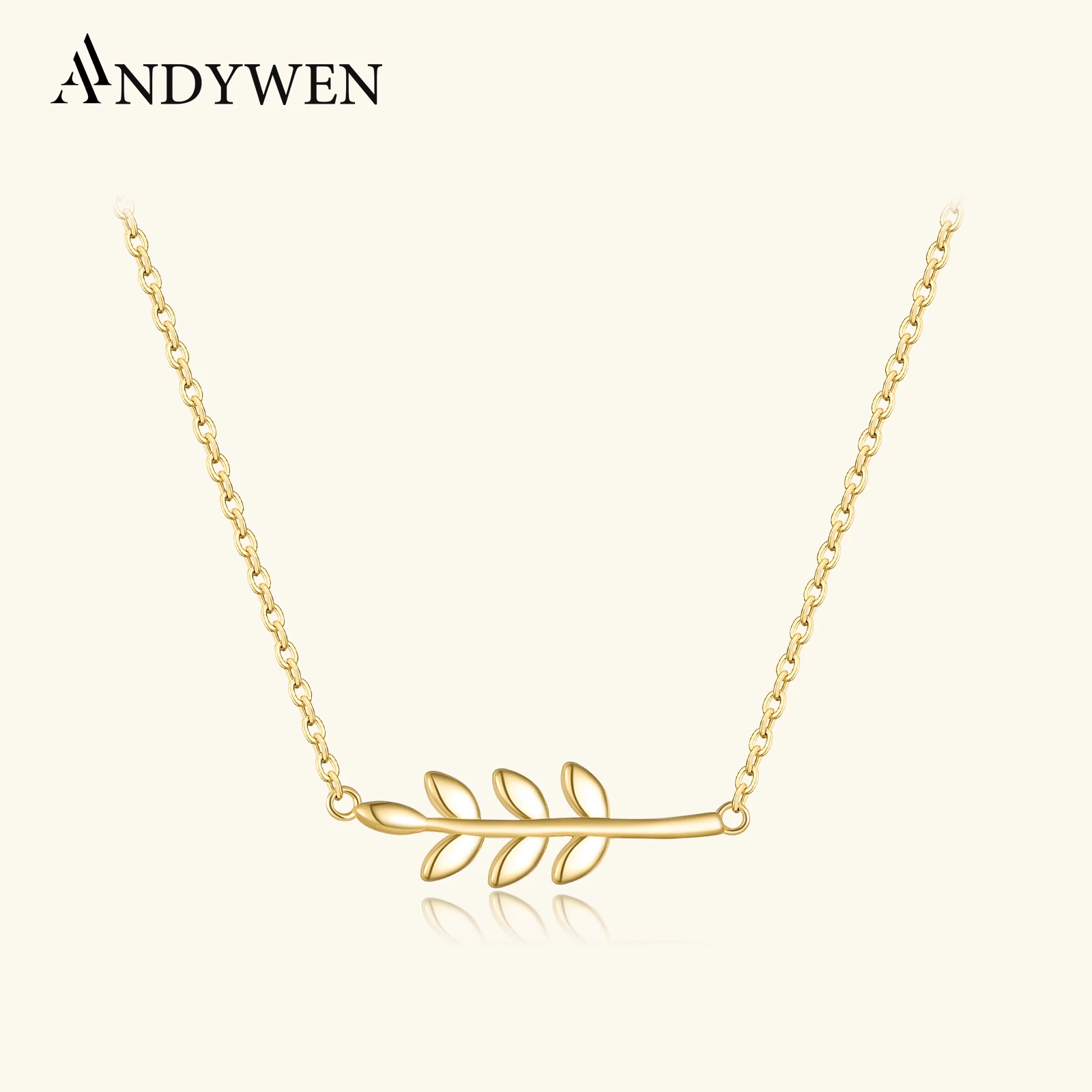 

ANDYWEN 925 Sterling Silver Gold Women Plain Leafs Pendant Necklace Simple Long Chain Choker Wedding Luxury Fine Jewelry