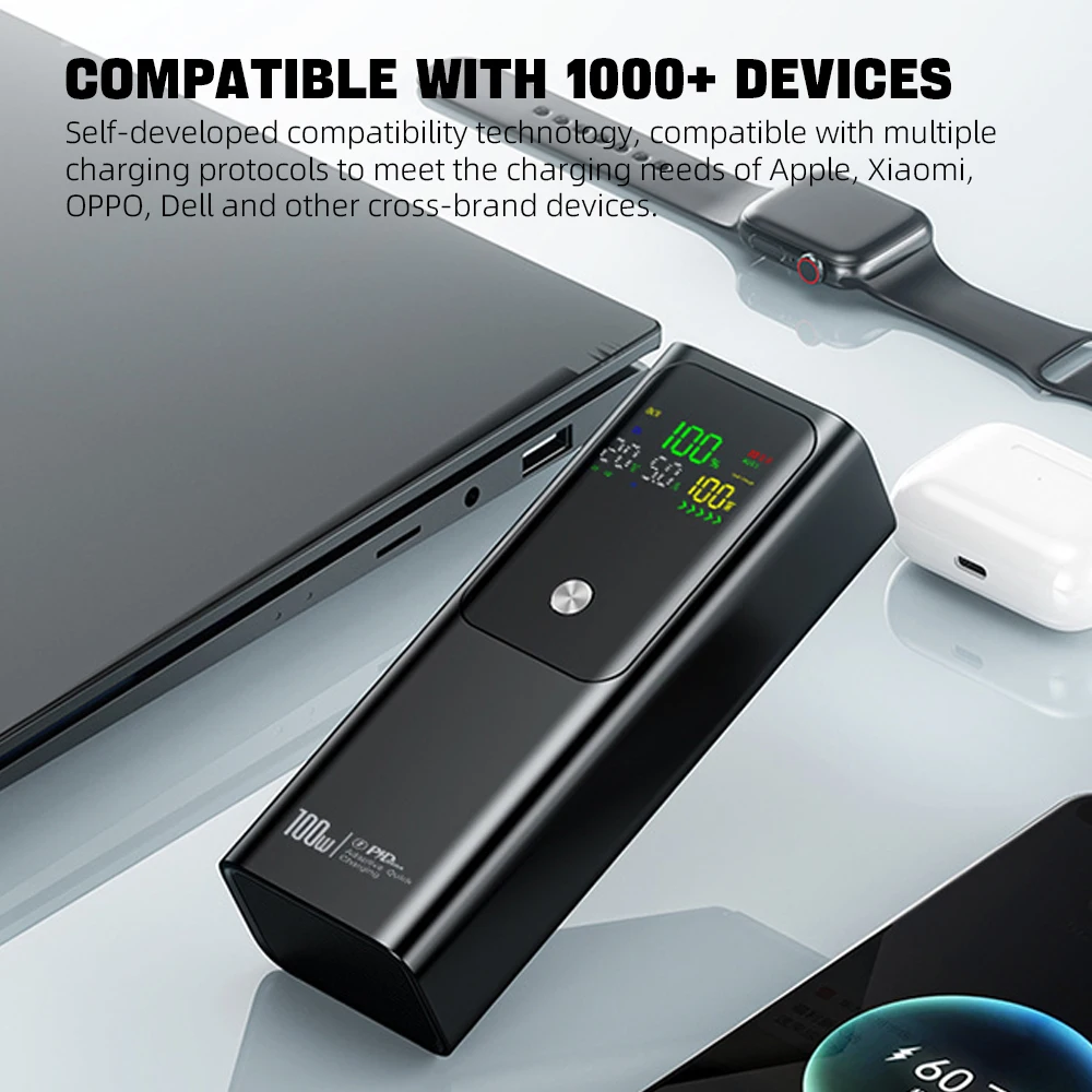 PD100W DIY Power Bank Case 20000mah TFT Color Screen 2Type-C 1USB Efficient Heat Dissipation Phone Laptop Two Way Fast Charging