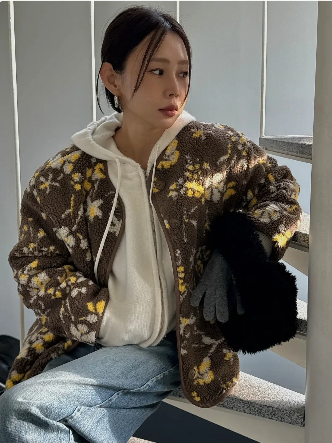 

Chic Floral ort Plu Cotton Jaet Women's Winter Faionable Versatile Fluffy Outerwear Cact Sli New Arrival