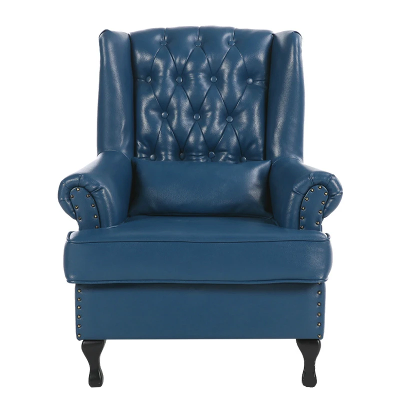 #Factory Wholesale High Back Wing Chair Leather Antique Accent Chesterfield Wing Back Chair Armchair With Solid Wood Legs