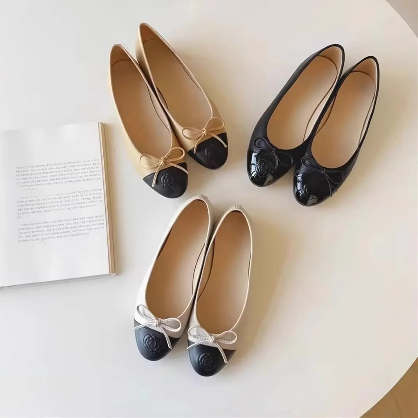 

Ruyan Vuicr Leather Version Flat Bot Ballet Dance oes Women's Tea Flower Knot Faionable Casual Footwear