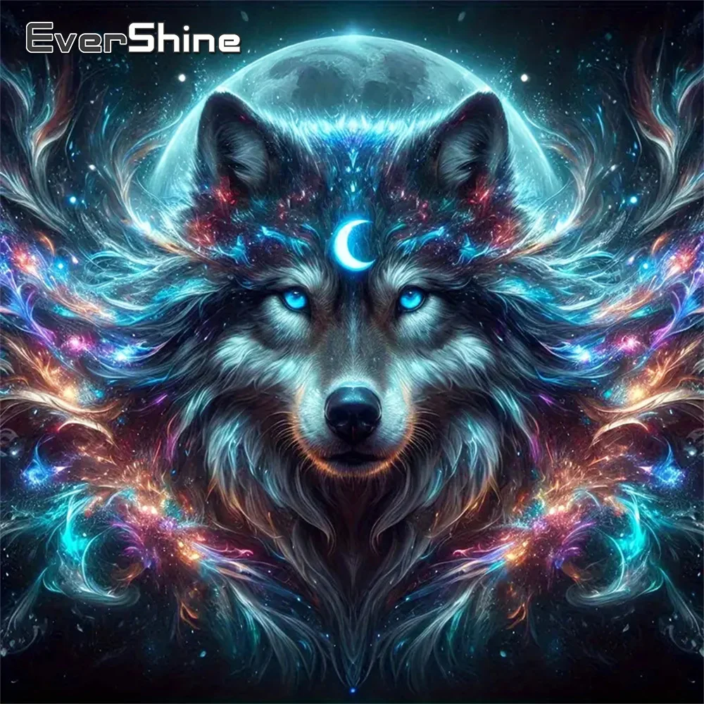 Evershine Neue Ankunft Diamant Mosaik Hund Tier DIY Acryl Handwerk Liefert Mond Diamant Malerei Wolf Hause Dekoration