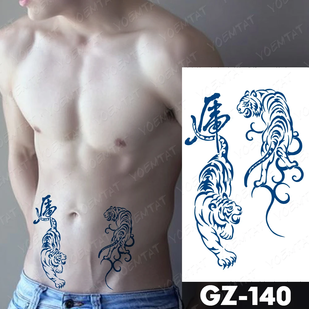 Faux tatouage 3D à encre animale bleue pour hommes et femmes, autocollant de tatouage temporaire étanche, loup, Dragon, tigre, Scorpion, Art corporel, durable