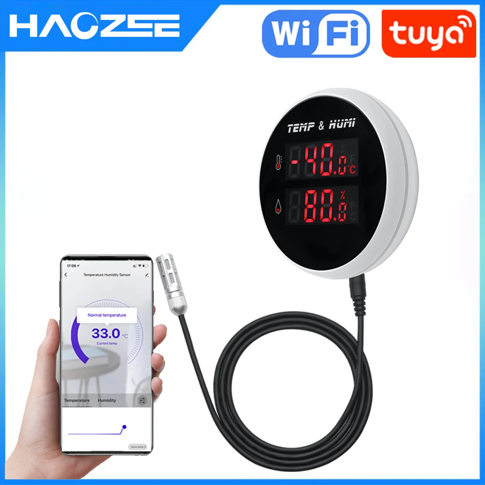 Tuya Smart WIFI Hygrometer Thermometer With External Temperature Humidity Detector,USB Charge or Rechargable Battery