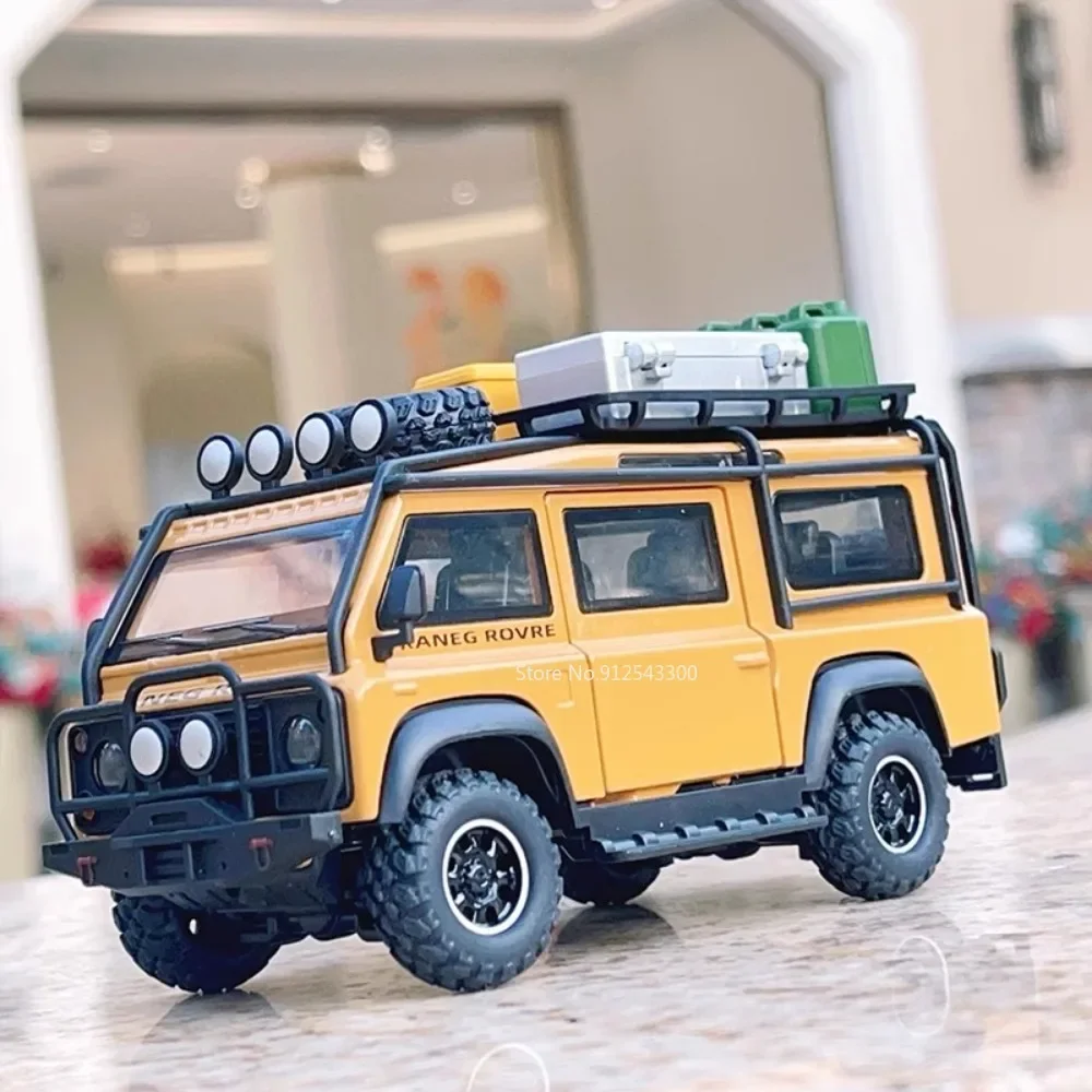 1:32 land rover defender range rover modelo de carro brinquedo absorção de choque puxar para trás veículo off-road som luz presentes para crianças