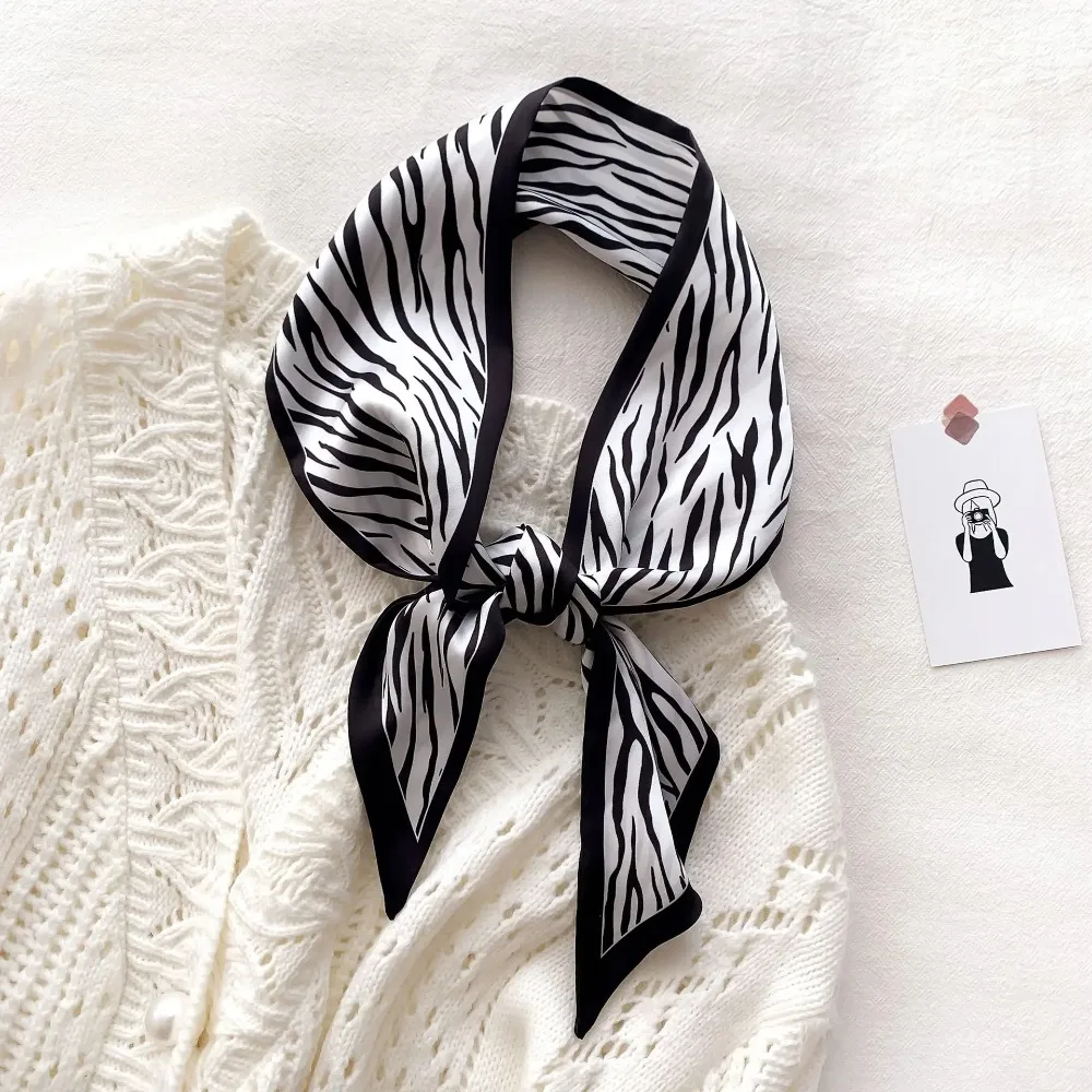 2024 Fashion Zebra Print Silk Scarf Lady Bags Foulard Small Ribbon Band Kerchief Women Long Neck Shawl Female