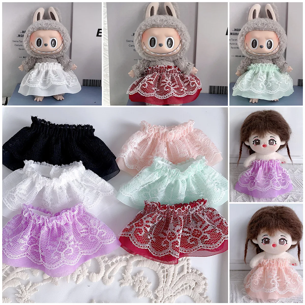 

Doll Clothes Camisole Dress Labubu Clothes Set Suitable for 15cm 17cm 1st-3rd Gen Labubu Lovely Exo Kpop