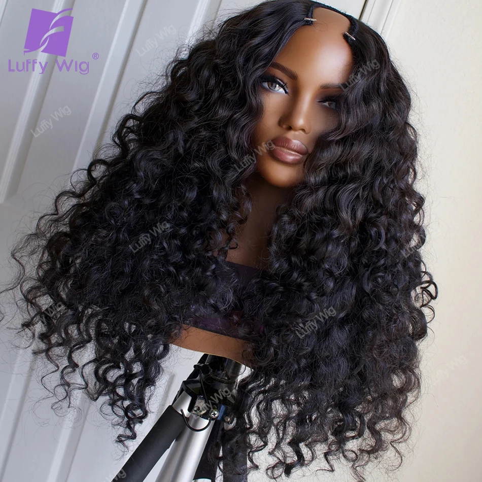 

Loose Curly U Part Wig Human Hair Brazilian Remy V Part Wig No Leave Out Glueless 180 Density UPart Wig For Black Women Luffywig