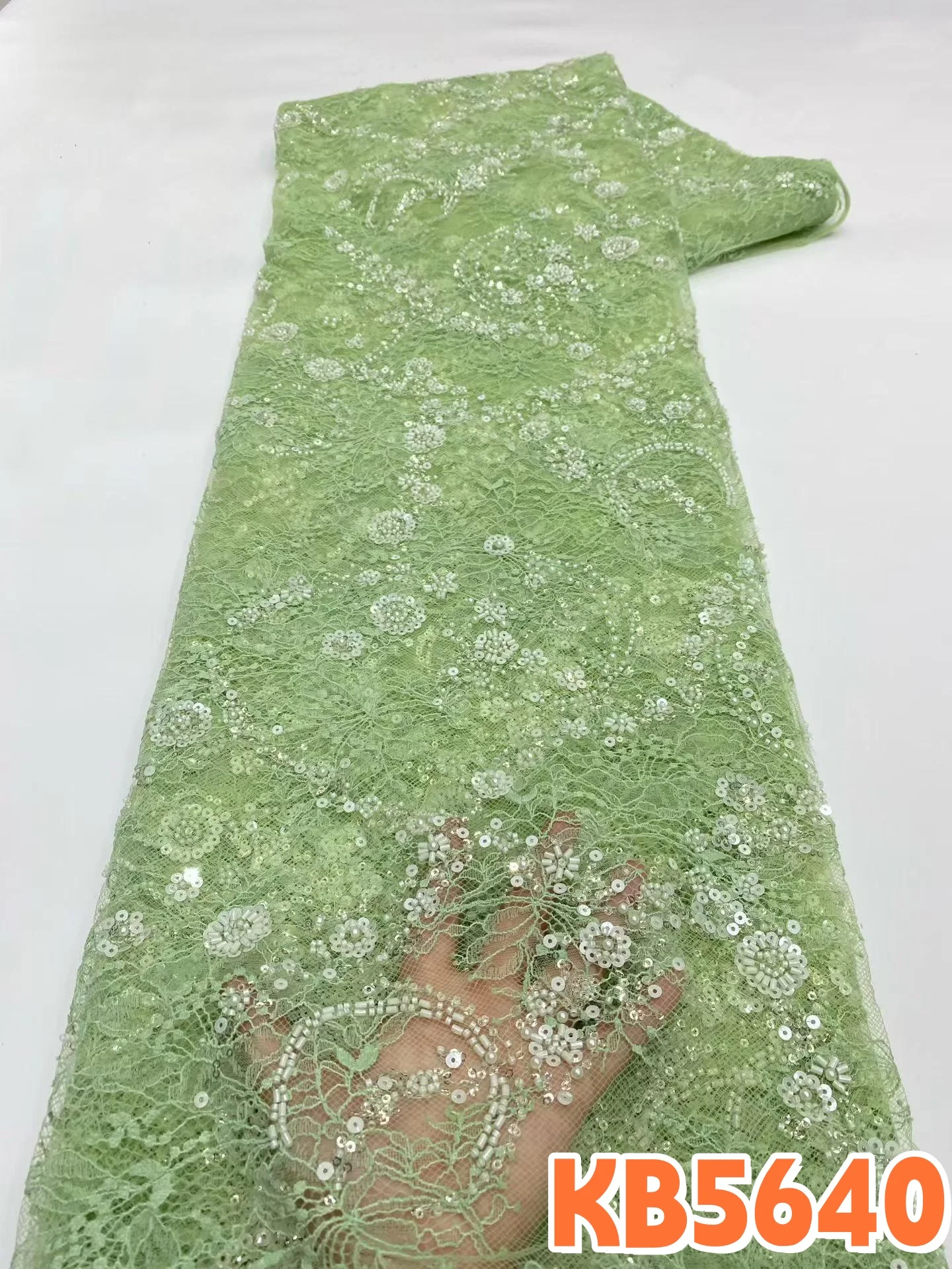 

YALISI White African Groom Embroidered Lace Fabric With Sequins Chantilly French Beaded Design for Wedding Dress Sewing KB5640