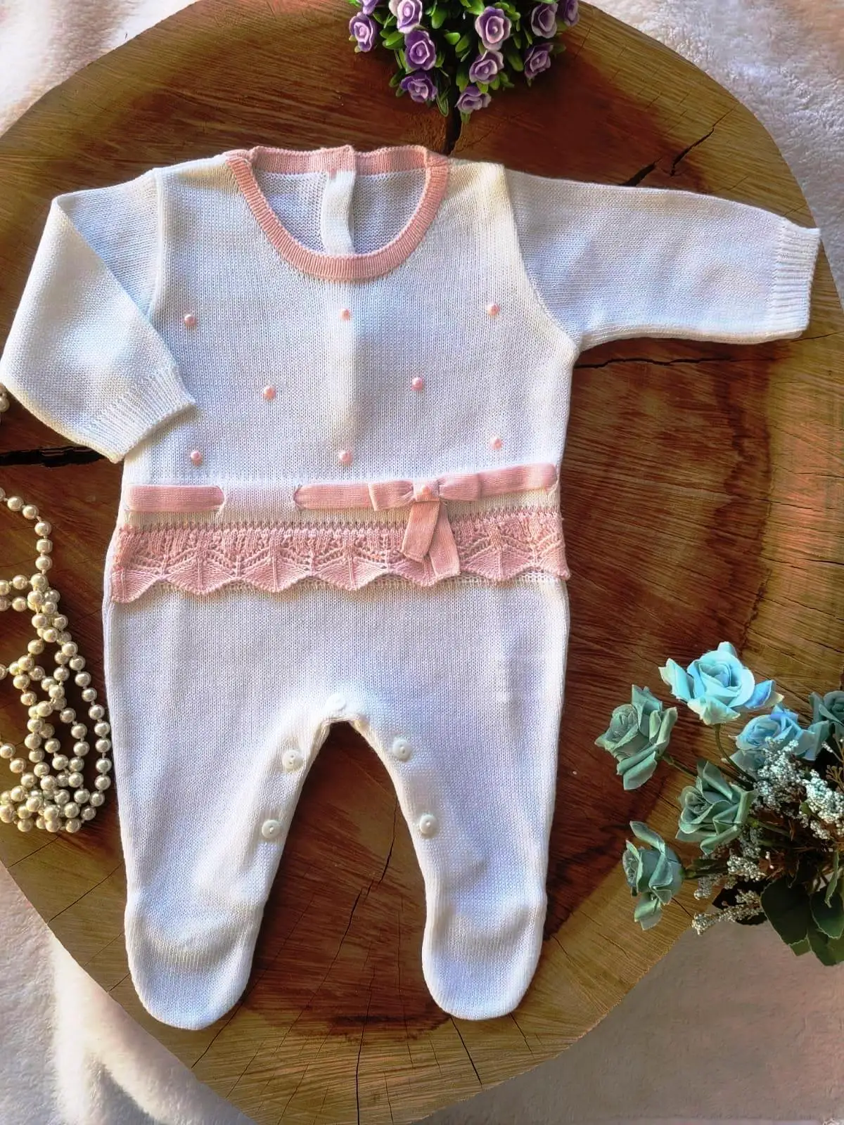 Bebe Pink Lace Knitting Jumpsuit
