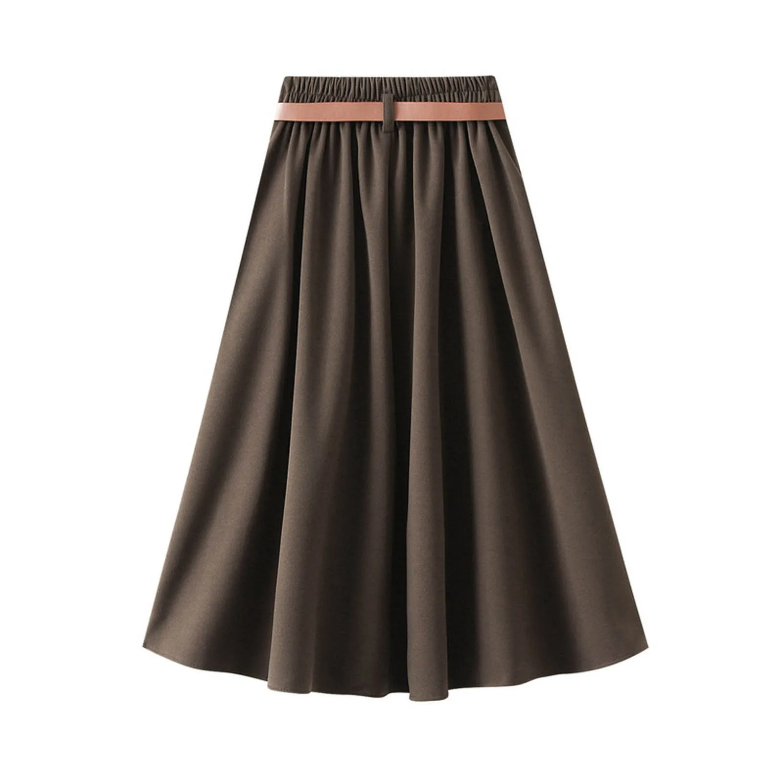 Women's High Waist Pleated A Line Mid Length Umbrella Skirts Solid Color Simplicity Vintage Casual Half Length Skirt With Pocket