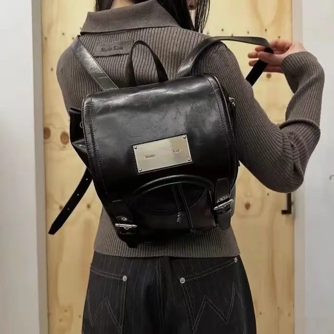 Korean Niche Matin Kim Preppy Backpack 2026 New Commuter Magnetic Hidden Buckle Flap Drawstring Bag