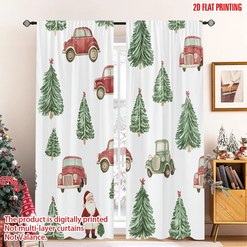 

2pcs 2D flat printing Merry Christmas Popular Curtain Christmas Trees and Santa Claus (2) Polyester Without Electricity Birthday