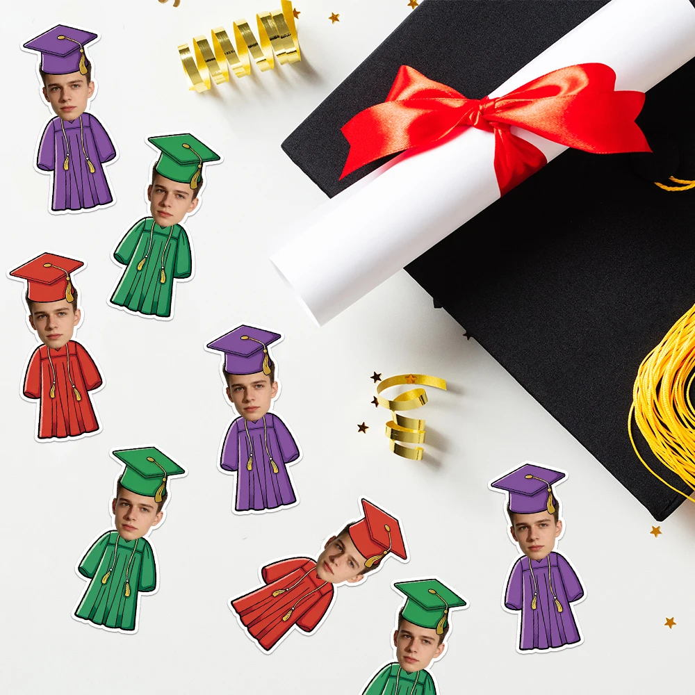 Custom Face Graduation Stickers Personalized Photo Decals Class of 2026 Grad Party Decor Senior Night Gift DIY Scrapbook Label