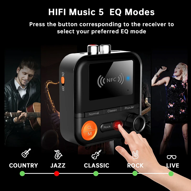 NFC Bluetooth Audio Receiver 5 EQ Modes Support TF Card Playback 3.5mm AUX R/L RCA Stereo HIFI Music Wireless Adapter With Mic