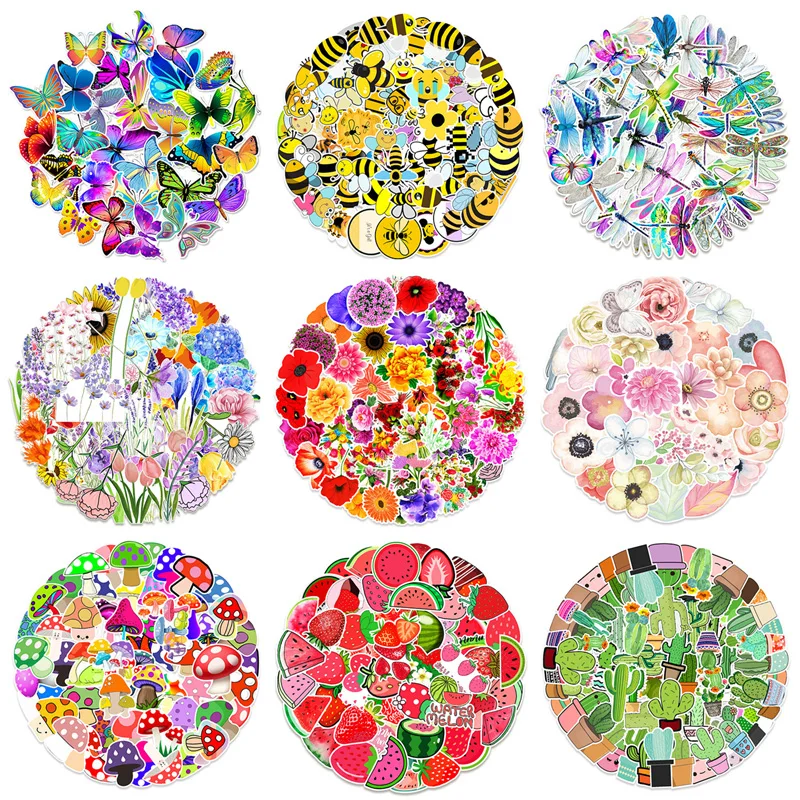 

50 Pcs/Set Cute Insect Flower Plant Graffiti Stickers for Laptop Luggage Bikes Car Skateboard Waterproof Decal Decoration