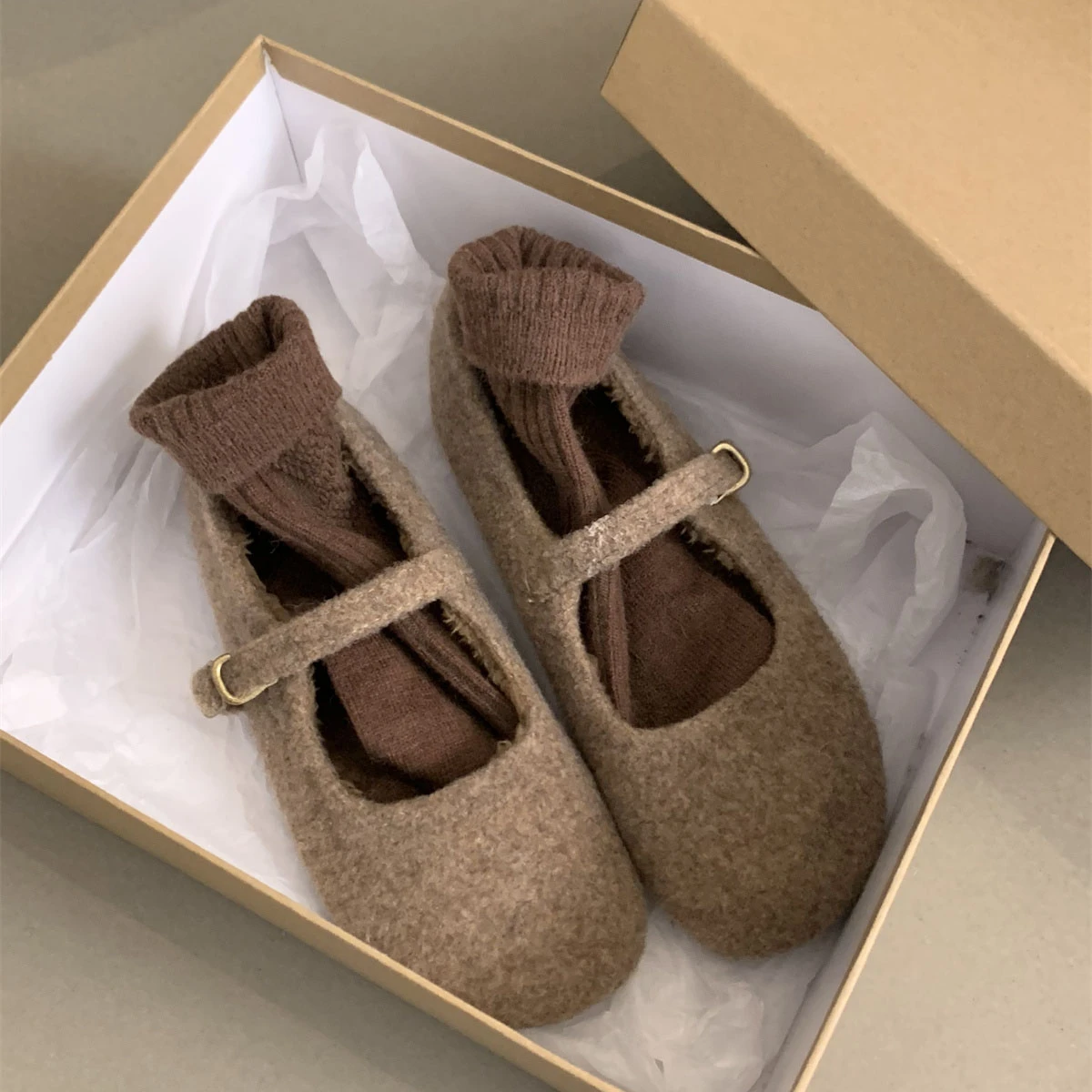 Nova moda dedo do pé quadrado velo flet ballet apartamentos mulher inverno lã quente mary jane sapatos senhoras design da marca elegante mocassins de pelúcia