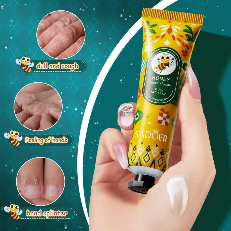 SADOER Creme para as mãos com extrato de planta, creme antienvelhecimento, nutritivo, hidratante, clareador, mel, creme para cuidados com a pele das mãos