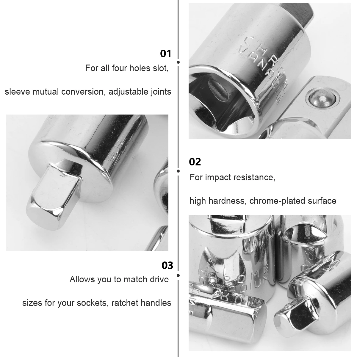 4pcs 4 Pieces Socket Adapter Set Ratchet Wrench Tool Drill Bit Extension to Square Conversion for Car Maintenance Hand Tools