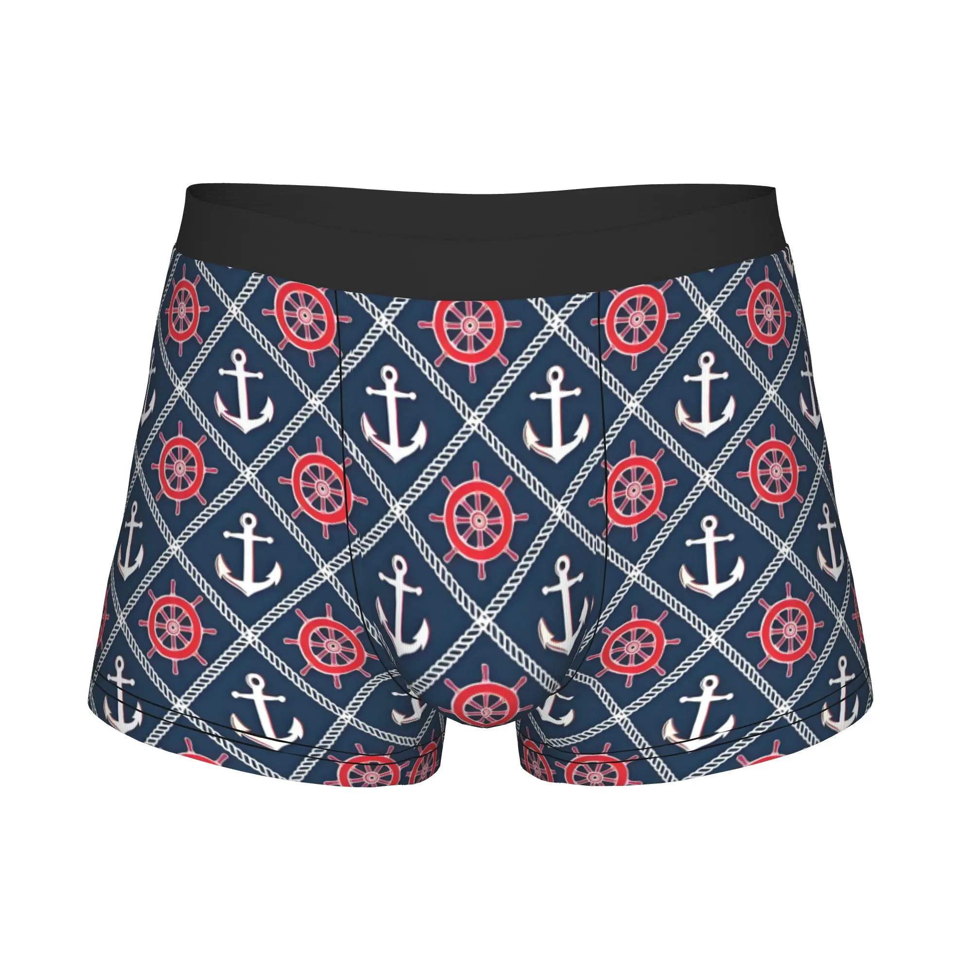 Navy Blue Nautical Rope Boxers Shorts Mens Anchor  Briefs Underwear Novelty Underpants