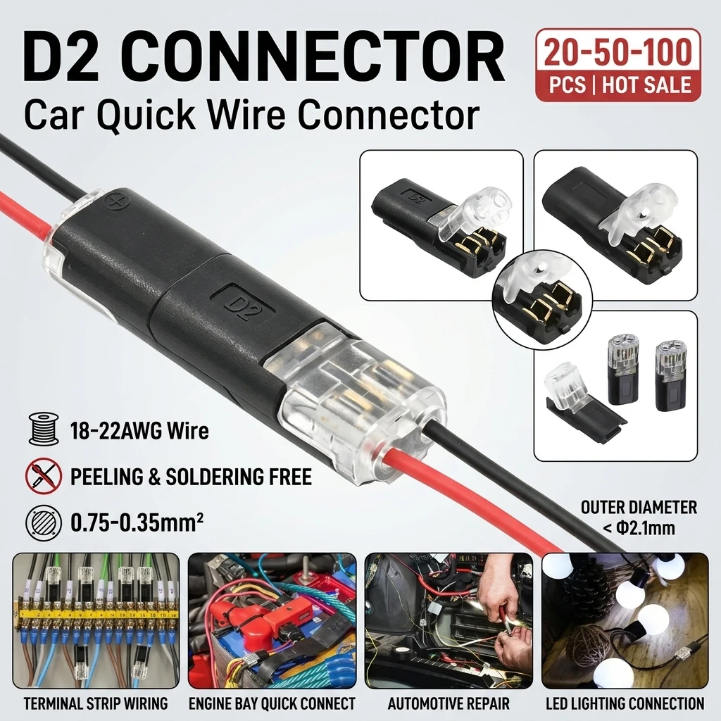 20PCS 2Pin Way Plug Waterproof Electrical Pluggable Wire Connector Car Wire Cable Automotive Connector Strip Terminal Connection