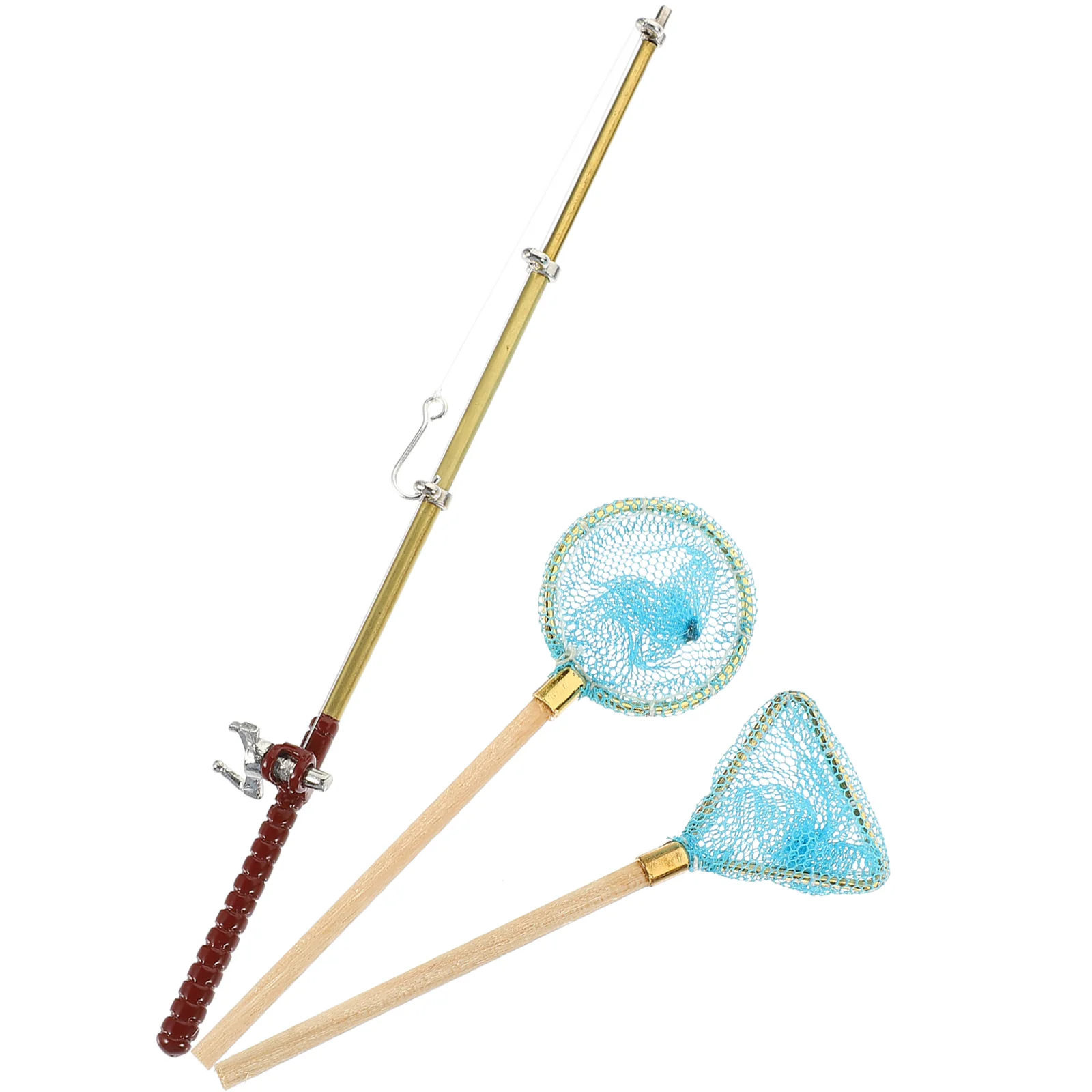 

Fishing Pole Mini Rod Toy House Models Miniature Decor Net Supplies Sky-blue Adornment Baby