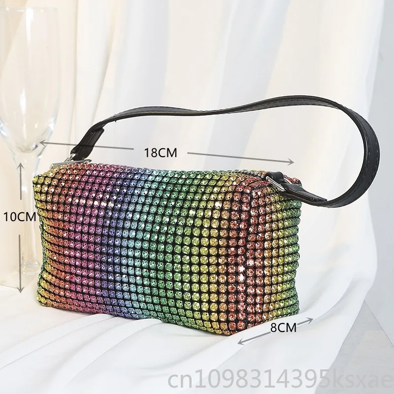 Women's Underarm Evening Bag Rainbow Rhinestone Ombre Korean Style New Trendy Glam Party Clutch