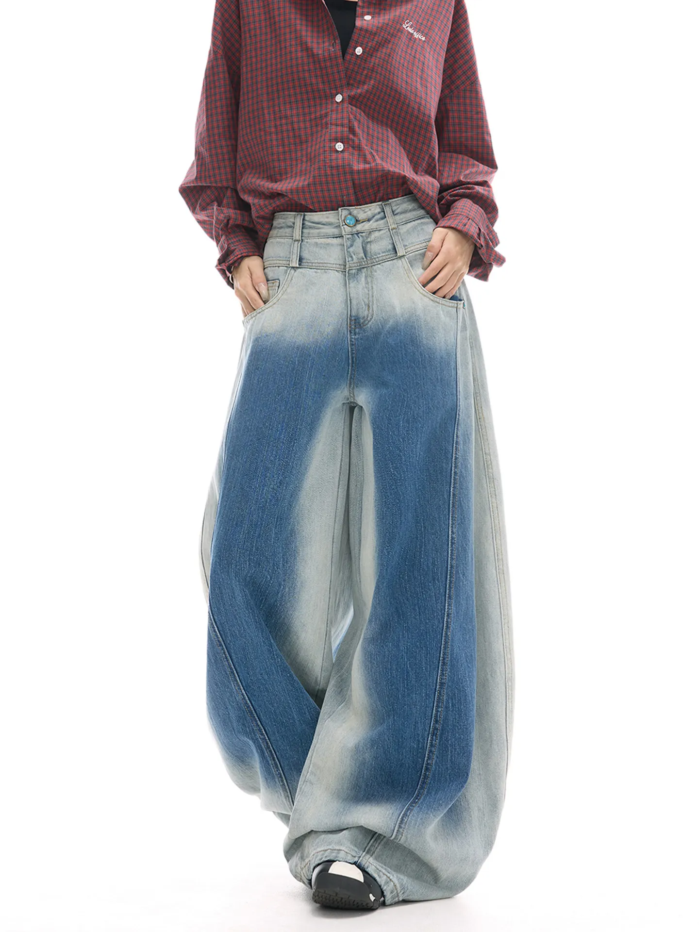 Women Blue Baggy Y2k Cargo Jeans Japanese 2000s Style High Waist Jean Pants Vintage Harajuku Oversize Denim Trousers