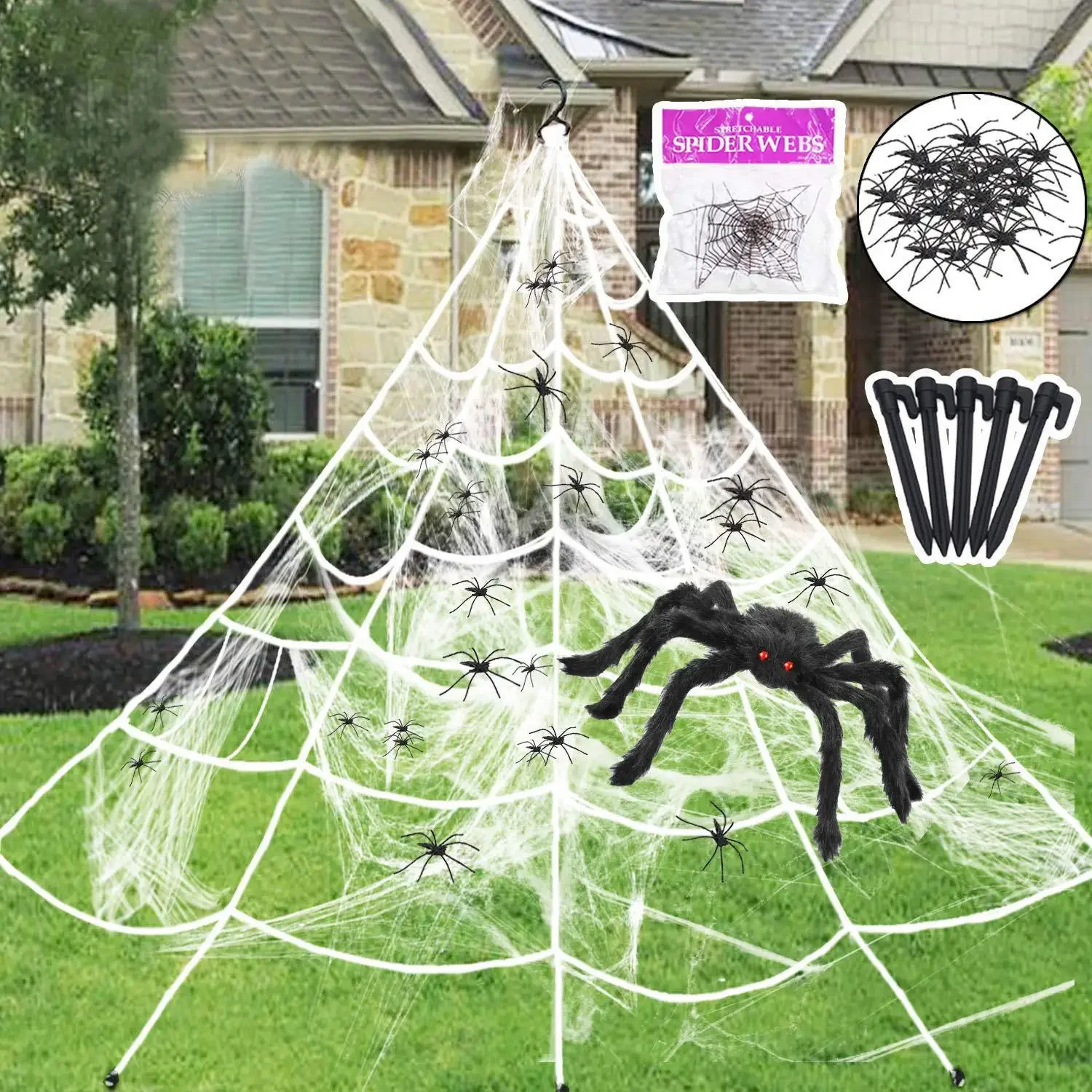 

New Halloween Product Spider Web Triangular Simulation Super Plush Ghost Festival Indoor and Outdoor Decoration Toys