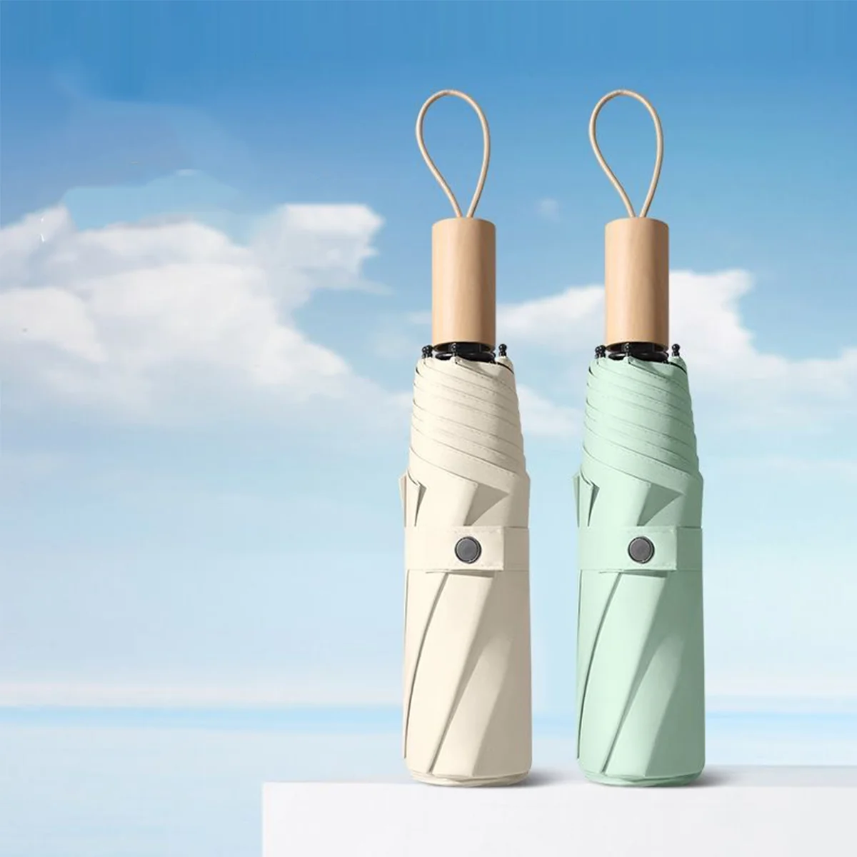 Romantic French Triple Fold Umbrella Automatic Women's Sunny Rain Dual Use Black and White Edge Sunscreen Umbrella