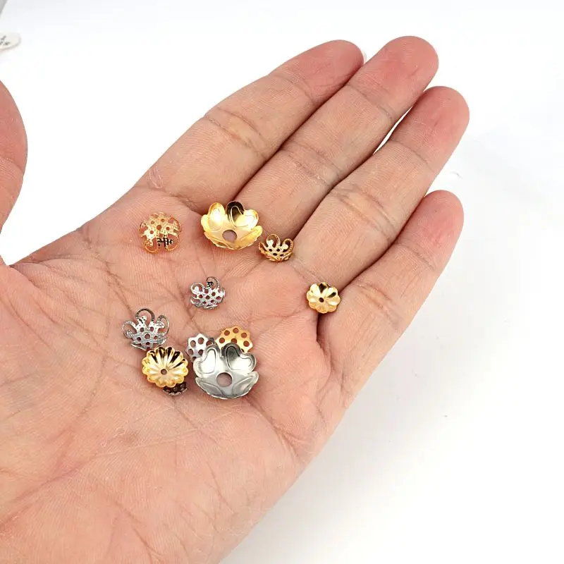 30pcs/Lot Stainless Steel Gold Color Flower Bead End Caps Earring For Jewelry Making DIY Earring Accessories End Caps