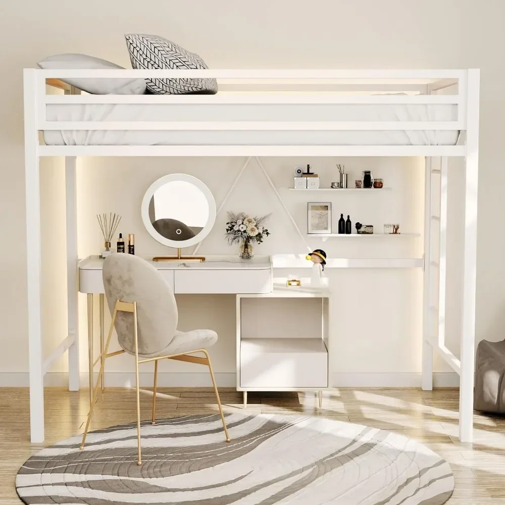 l L Lit Loft Double En Métal, Lit Double Multifuncional Avec Protection De Sécurité Et Échelle Perfective L