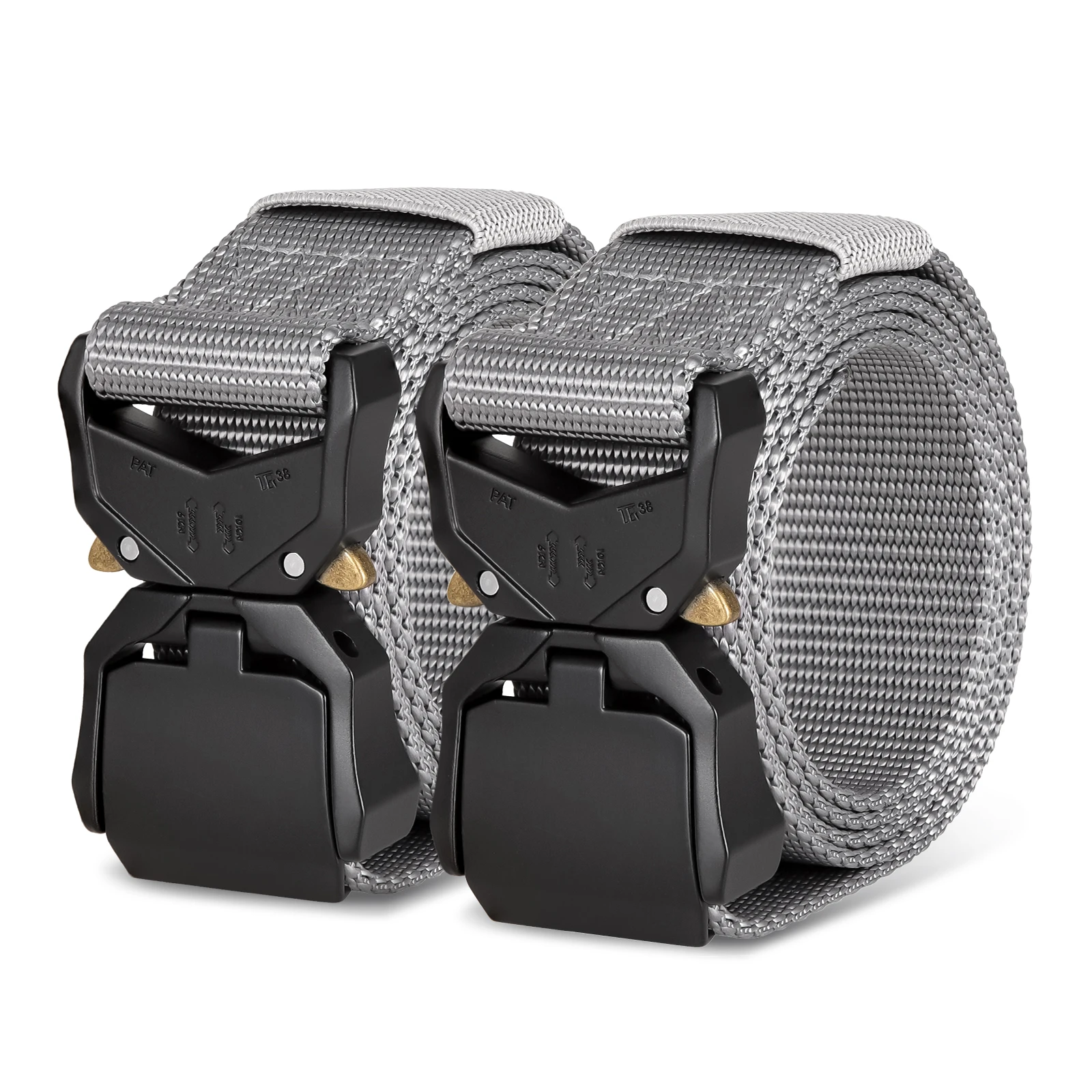 Taktischer Gürtel aus Nylon mit doppelter Schnalle aus Aluminiumlegierung, grauer Militär-Wandergürtel, Gürtel mit doppelter Schnalle, Kopfgürtel aus Aluminiumlegierung