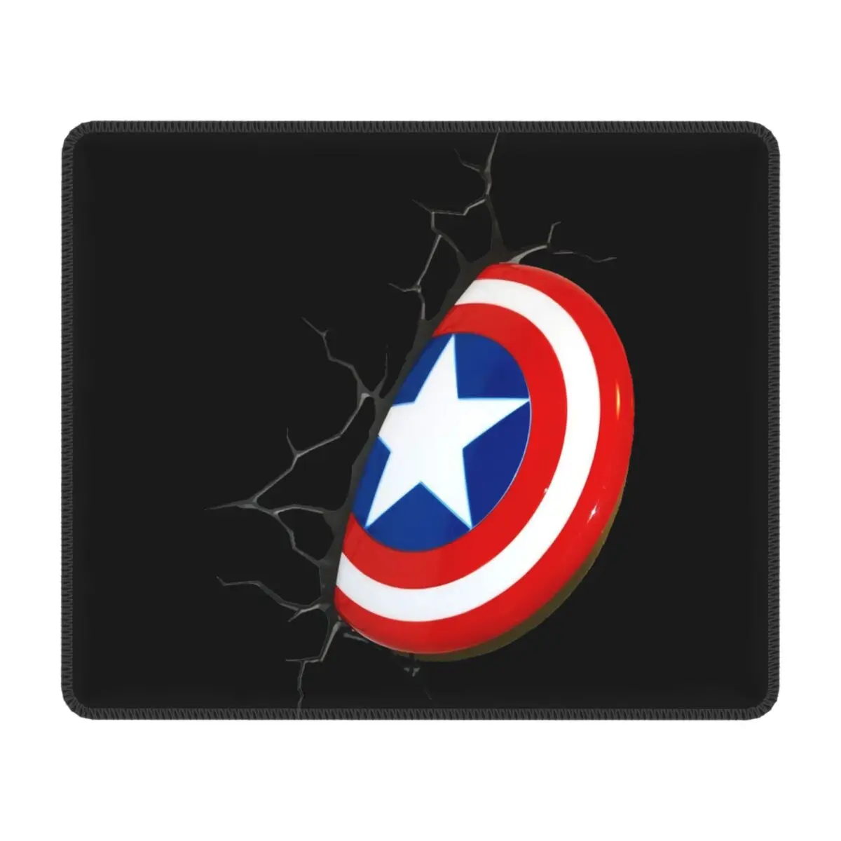 Custom Captain America Shield Mouse Pad with Locking Edge Square Gamer Mousepad Non Slip Rubber Base Superhero Computer Mat