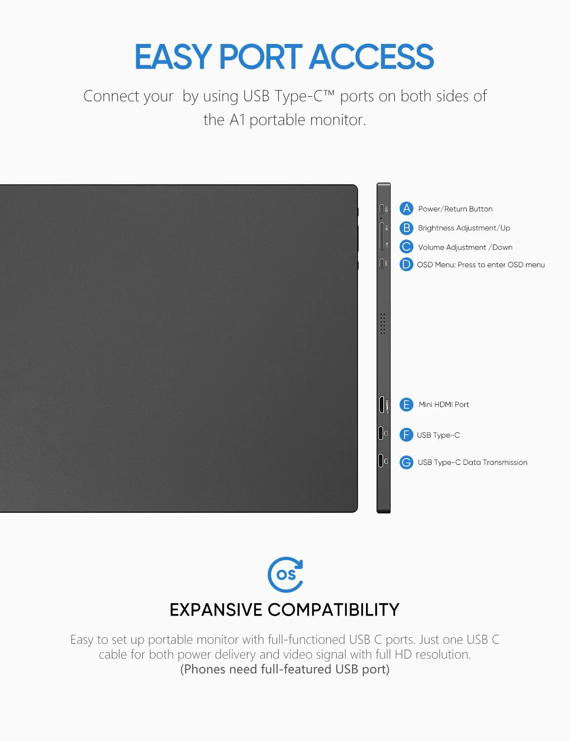 Arzopa A1 15,6 Polegadas 1080P FHD Móvel Portátil Portatil Mon tor Tela Telefone Computador Portátil Mon tor