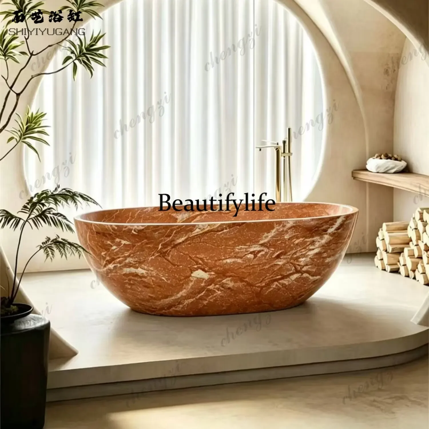 A17 Artificial stone oval art bathtub B & B hotel engineering freestanding marble pattern double bath