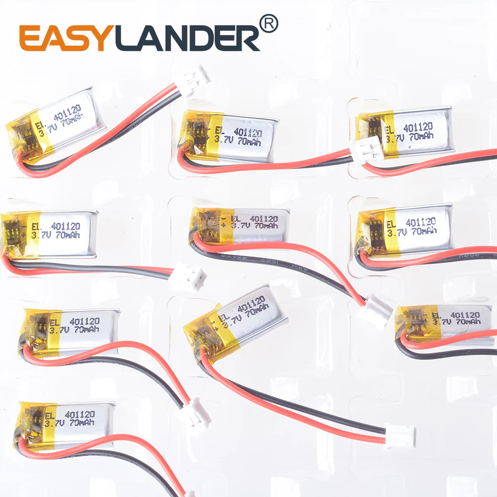 JST2.0 2P 3.7V 401120 70mAh Rechargeable Lithium Li-ion Polymer Battery 401222 Lipo Batteries