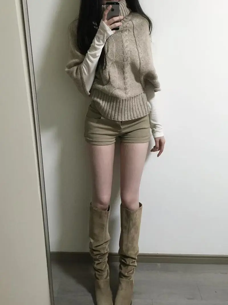 

Korejpaa Streetwear Women Sweaters 2025 Autumn Winter Turtleneck Solid Pullover Top Gentle Korean Fashion Slimming Sueter Mujer