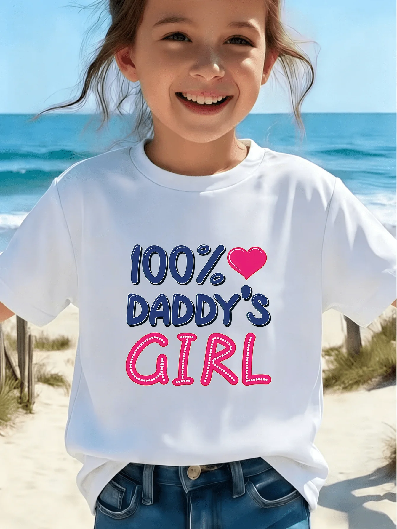 100 Percent Daddys Girl Heart Letter Print Kids T Shirt Girls Parent Child Matching Cotton Casual Short Sleeve Basic Daily Tees