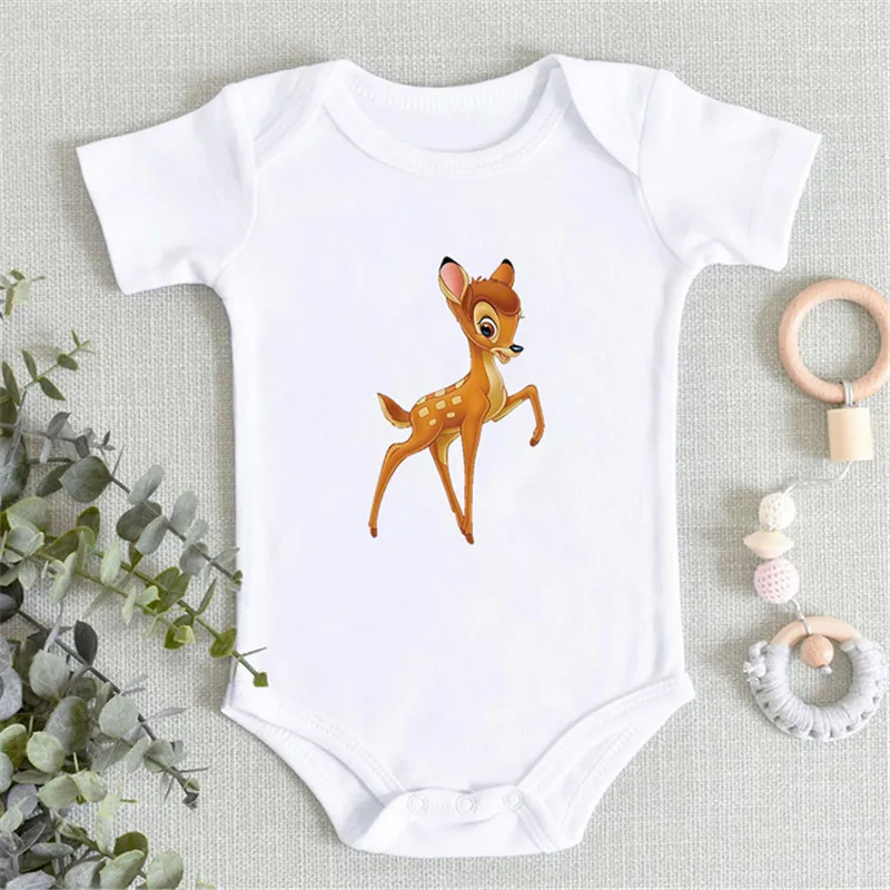 100% bawełna Disney Cartoon Romper Kawaii królik Bambi body z nadrukiem moda chłopcy dziewczęta noworodka ubrania nowy Casual Cotton Onesie