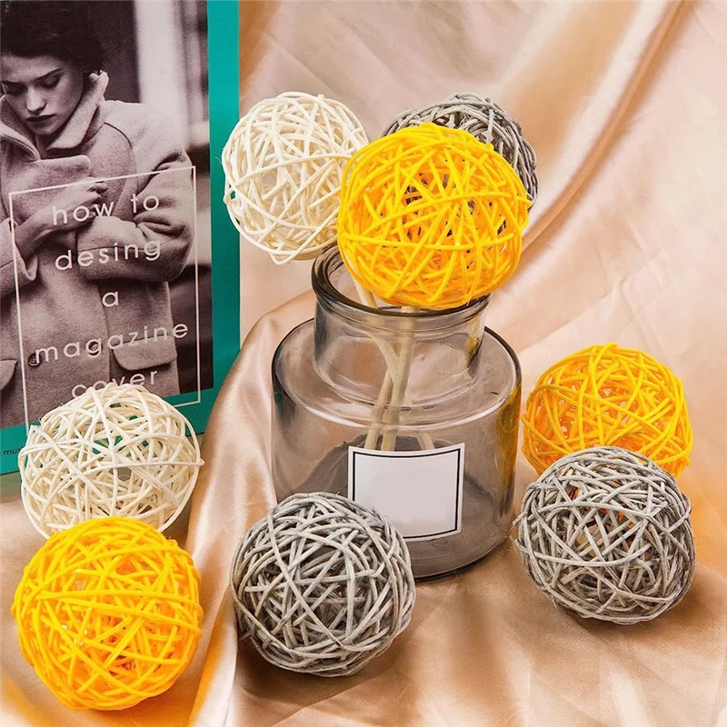 Decorative Balls for Bowl Centerpiece,16PCS Large Rattan Balls 2.8 Inch Yellow Wicker Balls Decorative Twig Orbs Spheres