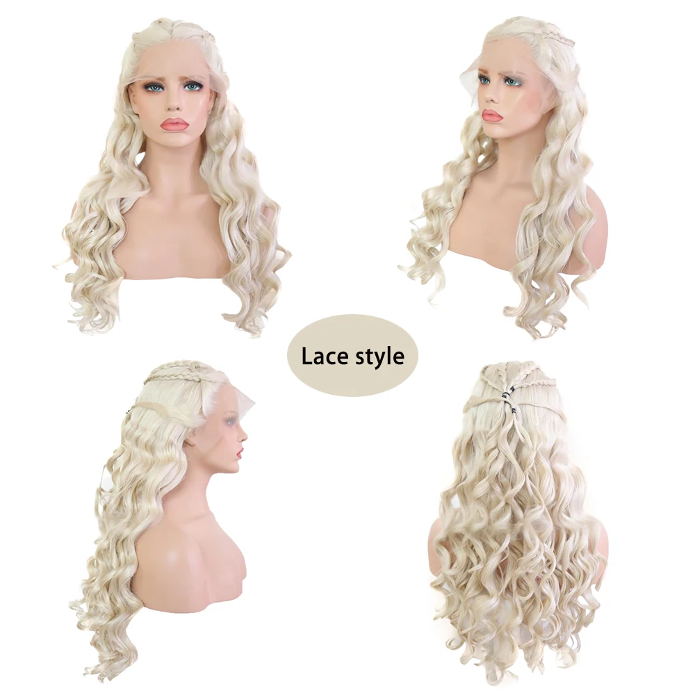 Daenerys Targaryen Cosplay Wig 13×4HD Front Lace Synthesis Hair, Song Of Ice And Fire Halloween Carnival Party Long Curly Hair